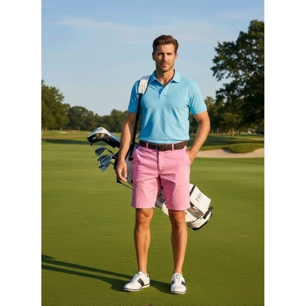 Polo Ralph Lauren Mens Pink Golf Shorts Size 40 Flat Front Chino Crest Logo